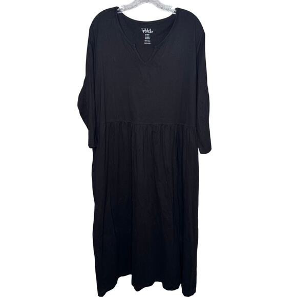 Ulla Popken Women’s 20/22 Black Cotton Maxi Dress 3/4 Sleeve Casual Flowy - Picture 1 of 7